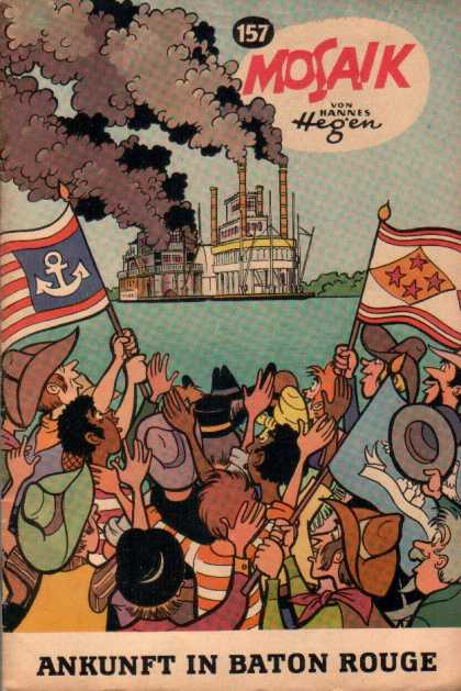 Mosaik 141 - Feryboat - Water - Smoke - Flags - People