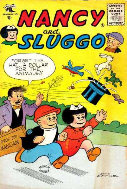 Nancy and Sluggo 128 - Top Hat - Magician - Frog - Rabbit - Wind Blowing