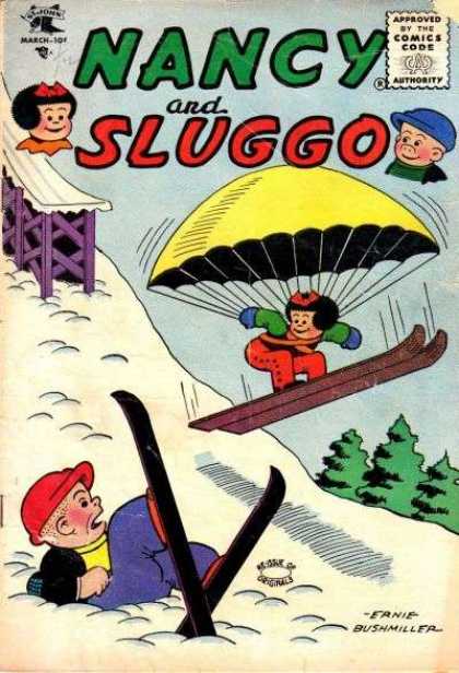 Nancy and Sluggo 130 - Parachute - Snow - Trees - Kids - Ice Skates