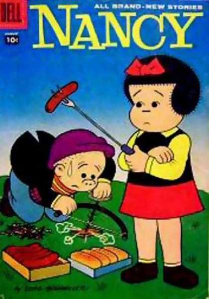Nancy and Sluggo 157 - Hot Dogs - Starting Fire - Sweat - Grass - Sky