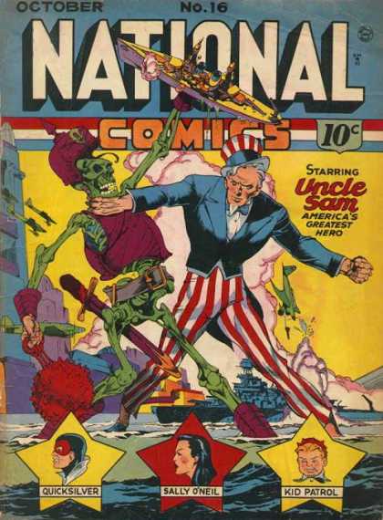 National Comics 16 - October - Skeleton - Uncle Sam - Plane - Quicksilver