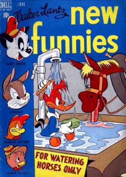 New Funnies 136 - Dell - Walter Lantz - Faucet - Bunny - Horse