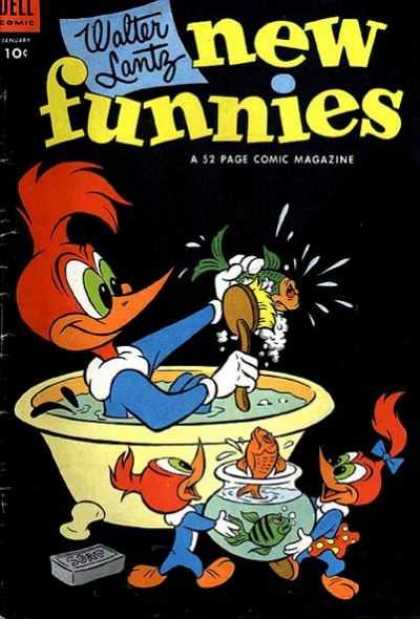 New Funnies 203 - Fish - Wood Pecker - Walter Lantz - Tub - Scrub Brush