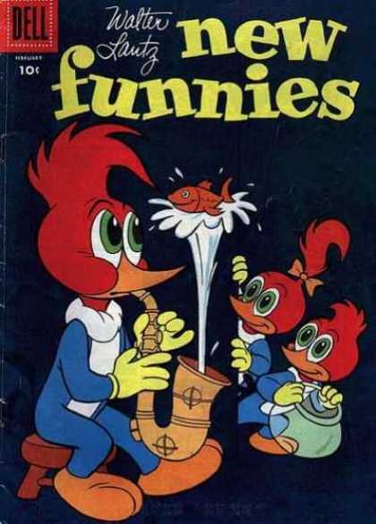 New Funnies 228 - Woody Woodpecker - Saxophone - Fish - Fish Bowl - Walter Lantz