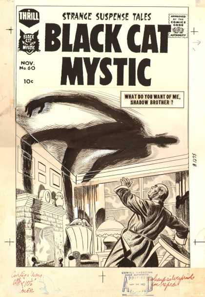 Comics Code - Black Cat Mystic - Shadow - Man - Room Original Cover Art - Black Cat Mystic #60 Cover (1957) - Comics Code - Black Cat Mystic - Shadow - Man - Room