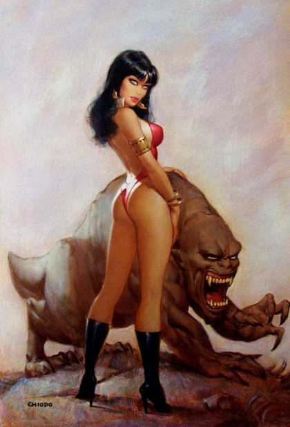Original Cover Art - Vampirella # 22 Cover Painting (Variant edition) - Woman - Costume - Beast - Sky - Monster
