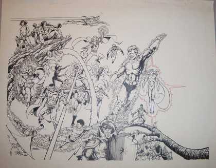 Drawing - Branch - Superfriends - Flying - Voltage Original Cover Art - Who's Who: of the DC Universe #1 Wraparound Cover (1985) - Drawing - Branch - Superfriends - Flying - Voltage