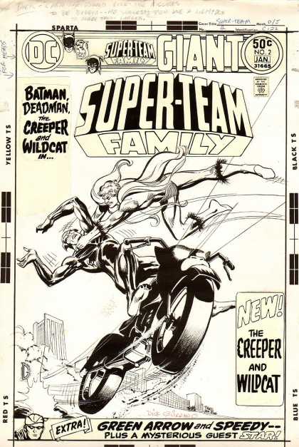 Batman Deadman - New The Creeper And Wild Cat - Motorbike - Green Arrown And Speedy - Plus A Mysterious Guest Star Original Cover Art - Super-Team Family #2 cover (1975) - Batman Deadman - New The Creeper And Wild Cat - Motorbike - Green Arrown And Speedy - Plus A Mysterious Guest Star