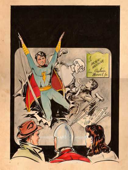 Superhero - Man - Glasses - Woman - Dickie Murray Original Cover Art - Master Comics #57 Cover (Large Art) 1944 - Superhero - Man - Glasses - Woman - Dickie Murray