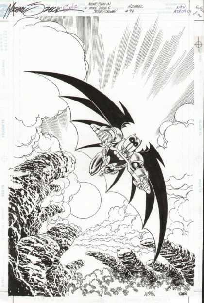 Original Cover Art - Azrael - Clouds - Black And White - Batman - Motorcycle - Smoke