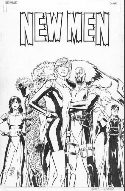 Original Cover Art - New Men - New Men - Black And White - No Fill Drawings - Many People - Superheroes
