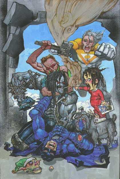 Original Cover Art - The Authority/ LOBO: 1 cover painting - Hand Drawn - Little Girl - Axe - Fist - Chain