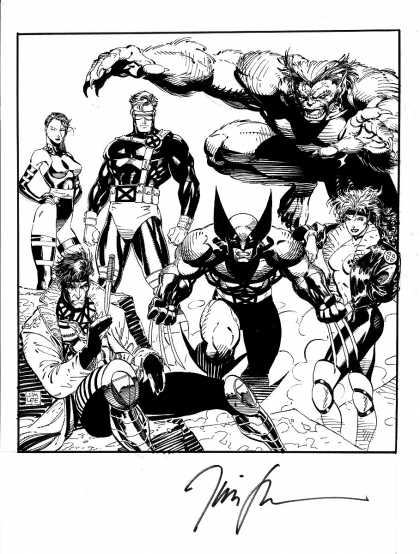 Original Cover Art - Advance Comics X-Men Front Cover (1991) - X-men - Group - Suspenders - Black And White - Tights