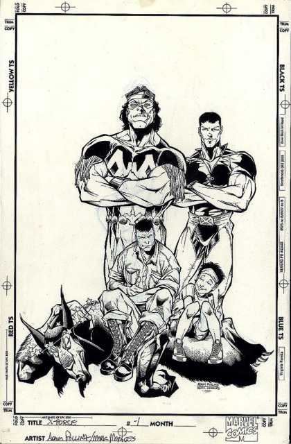 Original Cover Art - X-Force -1 Cover - Masked Superhero - Defeated Demon With Horns - Goofy Teen - X-force Heroes - Muscular Men