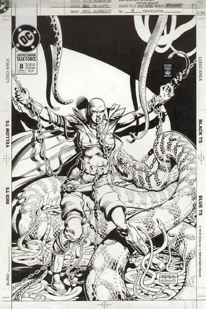 Original Cover Art - Justice League Task Force - Justice League Task Force - Number 8 - Giant Snake - Chained Up - Sketch