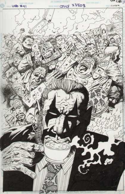Original Cover Art - Lobo - Dc Comics - Black And White - Paisley Tie - Painted Face - White Cup