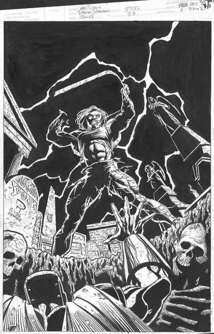 Original Cover Art - Steel - Skeleton - Lightining - Statue - Monster - Grave