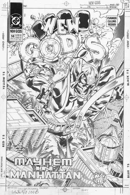 Original Cover Art - New Gods - Dc - New Gods - Mayhem In Manhattan - Black And White - Sketch