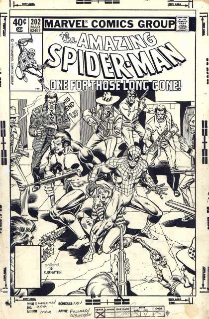 Original Cover Art - Amazing Spiderman #202 Cover (1979) - Punisher - Spider-man - Guns - Action - Surrounded