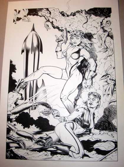 Original Cover Art - Dave Stevens Penciled And Inked Huge Babe Pinup Art - Bw - High Heels - Future - Rocket - Girls