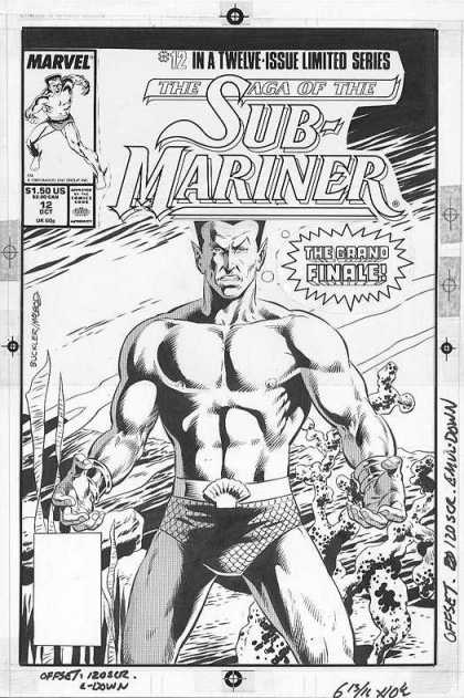 Original Cover Art - Saga Of The Sub-Mariner - Marvel - Sub-mariner - Grand Finale - October - Black And White