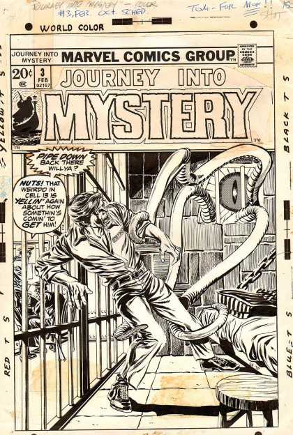 Original Cover Art - Journey Into Mystery #3 Cover (1972) - Journey Into Mystery - Monster - Tentacles - Black And White - Marvel