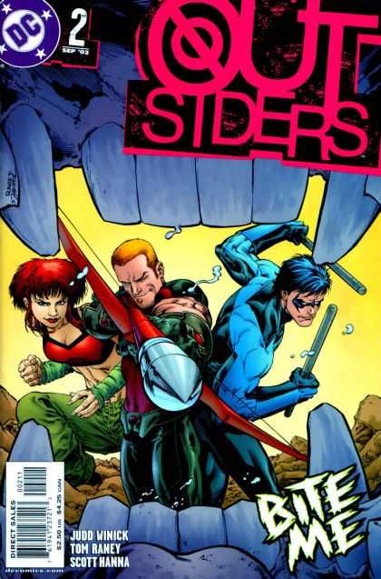 Outsiders 2 - Bite Me - Teeth - Arrow - Sticks - Three - Jim Aparo, Tom Raney