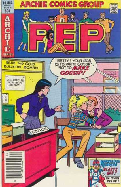 Pep Comics 383 - Blue And Gold Bulletin Board - Betty Your Job Is To Write Gossip - Not To Make Gossip - Editor - All Articles Must Be In On Time