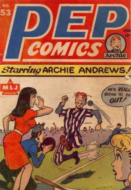 Pep Comics 53 - Starring Archie Andrews - Hes Really Going To Be Out - Baseball Field - Catchers Mitt - Ball