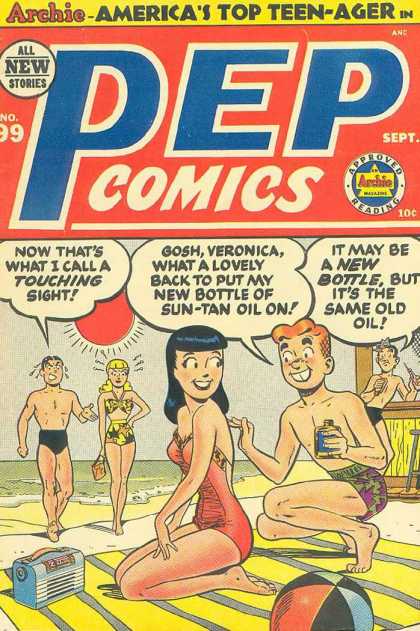 Pep Comics 99 - Beach - Suntan Oil - Ocean - Archie - Veronica