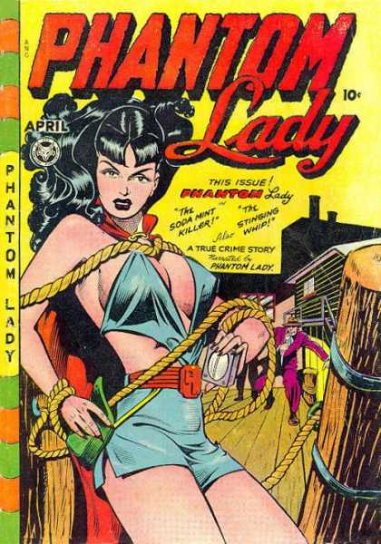 Phantom Lady 17 - Busty Vamp - Flowing Black Hair - Ropes - Thug - Wooden Planks And Posts - Matt Baker