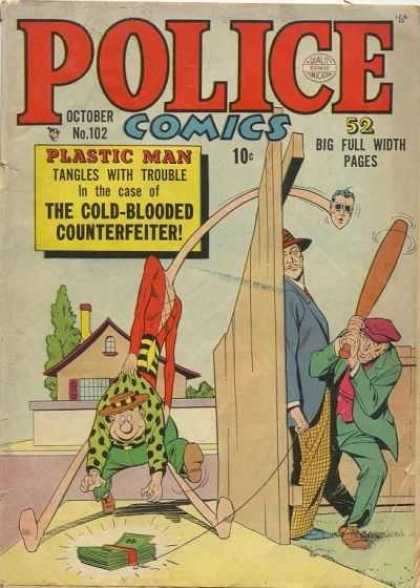 Police Comics 102 - Plastic Man - Fence - Baseball Bat - Counterfeiter - Cash