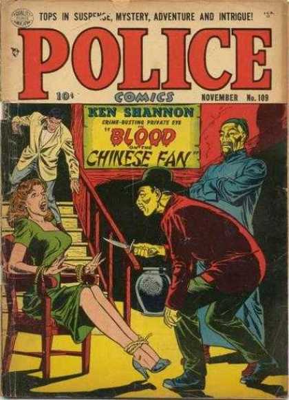Police Comics 109 - Knife - Stairs - Rope - Chinese Fan - Blood