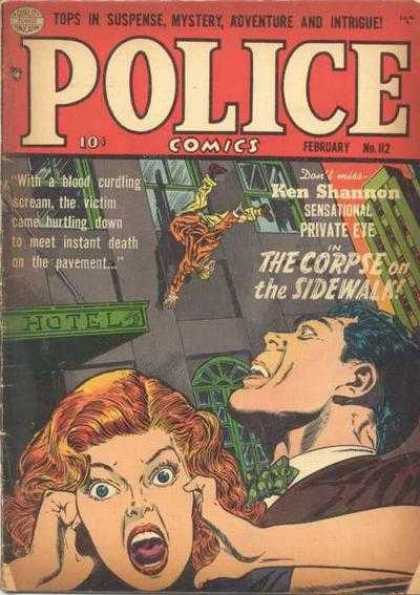 Police Comics 112 - Ken Shannon - The Corpse On The Sidewalk - Screaming Woman - Falling Man - Hotel