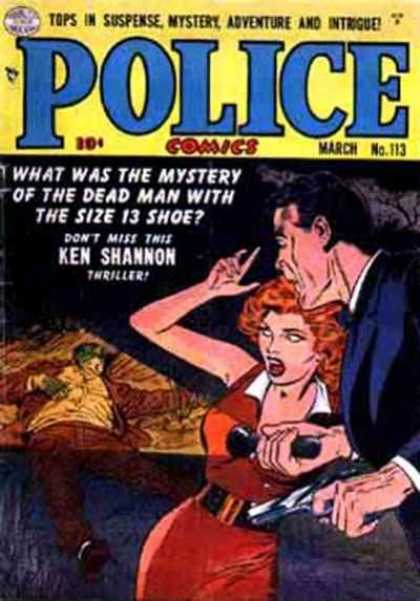 Police Comics 113 - Corpse - Gun - Flashlight - Ken Shannon - Red Dress