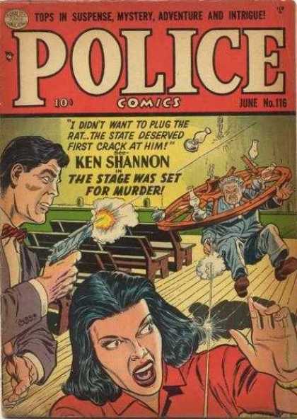 Police Comics 116 - Ken Shannon - Stage Was Set For Murder - Man - Woman - Gun
