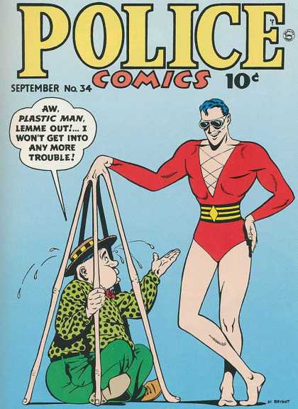 Police Comics 34 - Plastic Man - Superhero - Cage - September - Sweating