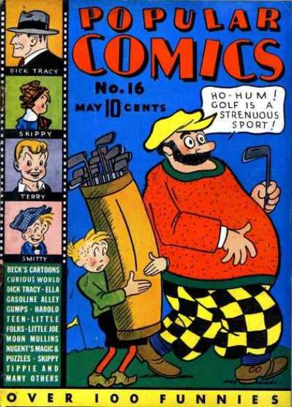 Popular Comics 16 - Smitty - Dick Tracy - Golf Course - Golf Clubs - Caddy