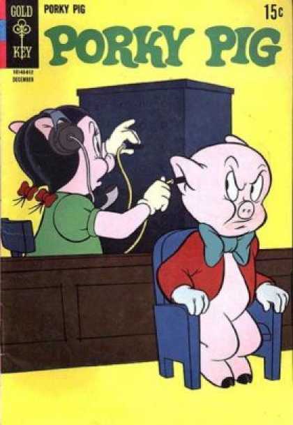 Porky Pig 21 - Pigtails - Chair - Angry Look - Female Pig - Headphones