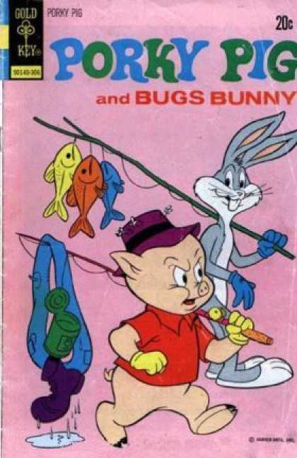 Porky Pig 48 - Gold Key - Bugs Bunny - Angling - Fisherman - Pink
