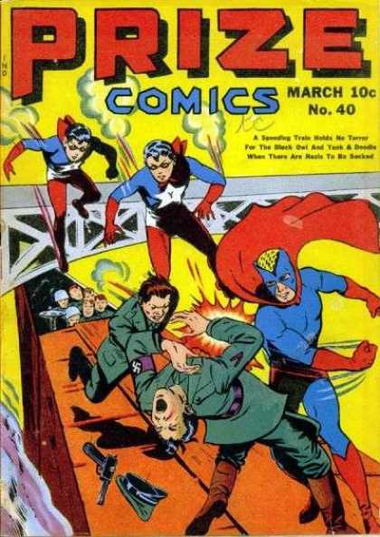 Prize Comics 40 - Superheroes - Nazi - World War 2 - Train - Attacked