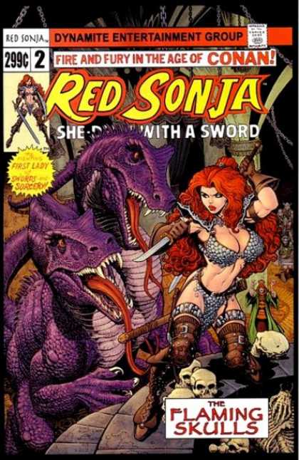 Red Sonja (2005) 2 - Red Hair - Long Tongue - Purple Two-headed Dragon - Knife - Skull - Jose Jimenez-Momediano