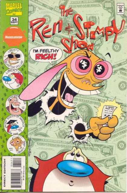 Ren & Stimpy Show 34 - 34 Sept - Lotto - Dollar Bills In Eyes - Excited About Winning Ticket - Direct Edition