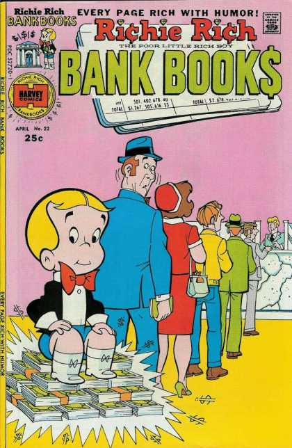 Richie Rich Bank Books 22 - Money - Everypage Rich With Humor - Red Bow Tie - Bank Teller - Young Boy