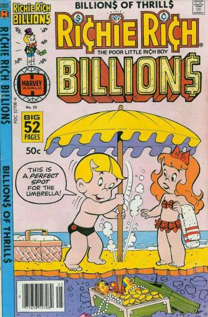 Richie Rich Billions 25 - Poor Little Rich Boy - Billions Of Thrills - Harvey World - Umbrella - Bikini