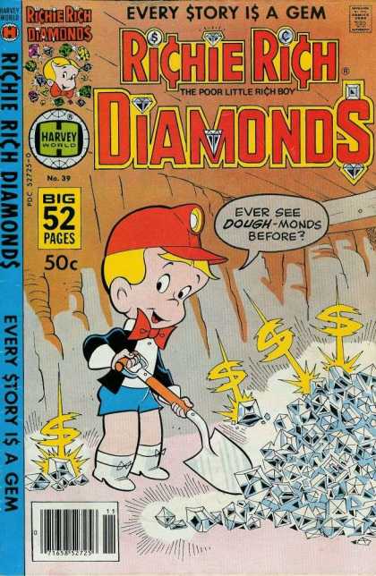 Richie Rich Diamonds 39 - Every Story Is A Gem - Harvey World52 Pages - 50 Cents - Diggin Diamonds - Cave