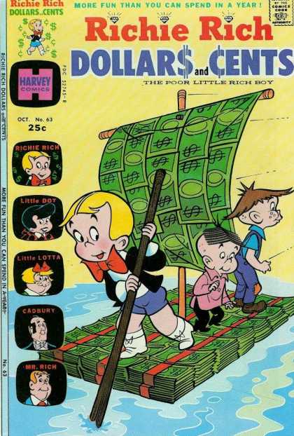 Richie Rich: Dollars & Cents 63 - Sail - Raft - Water - Boys - Dollar Bills