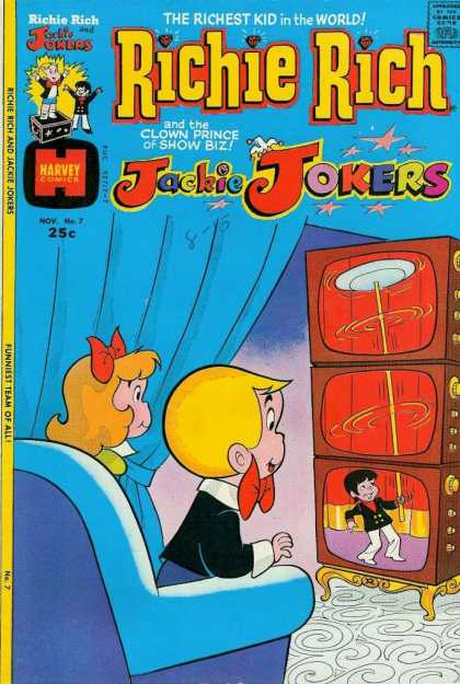 Richie Rich & Jackie Jokers 7 - Approved By The Comics Code Authority - The Richest Kid In The World - The Clown Prince Of Show Biz - Harvey Comics - Television