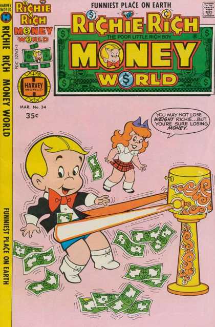 Richie Rich Money World 34 - Harvey World - Rich Kid - Mar No 34 - The Poor Little Rich Boy - Lose Weight