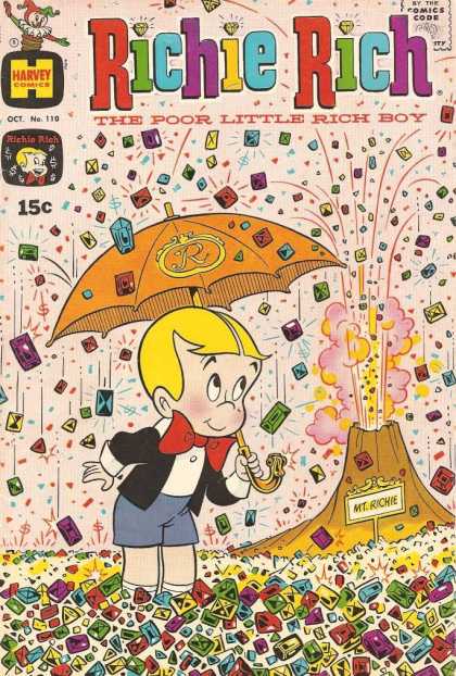 Richie Rich 110 - Volcano Spitting Jewels - Umbrella With R On It - Richie - Poor Little Rich Boy - Rich